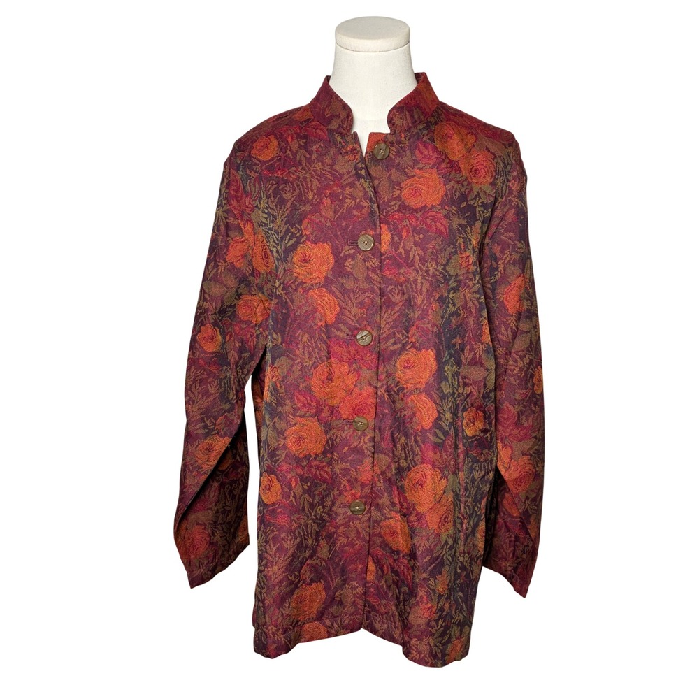 Coldwater Creek Tapestry Jacket Rose Garden Floral Burgundy Gold 1X Grandmacore